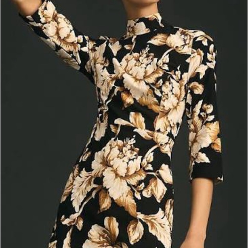 Anthropologie Plus 26 Maeve Black Floral Mock Neck Shift Mini Dress - Picture 5 of 8